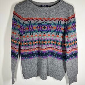 Chaps Denim Sweater Womens Medium Fair Isle Tribal Aztec Southwest Western Print